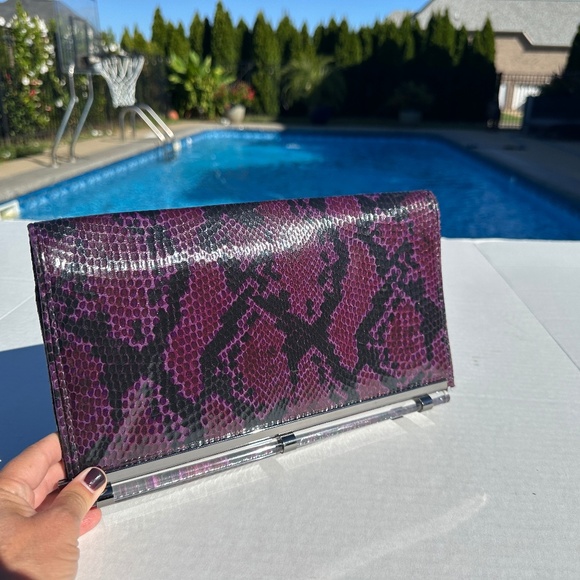 White House Black Market Purple Snakeskin Clutch Evening Bag - Picture 1 of 14
